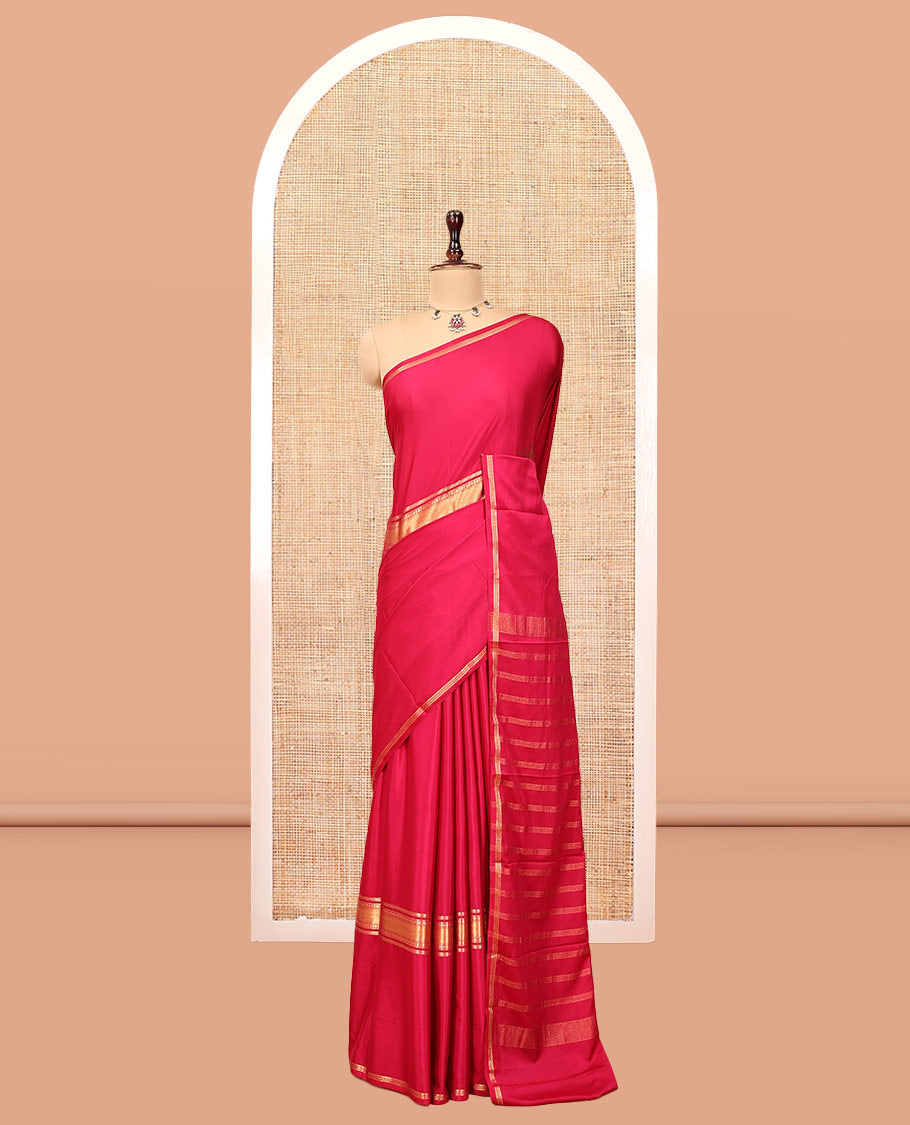 Dark Pink Semi-Mysore Silksaree, a Traditional Zari Border, a Matching Blouse