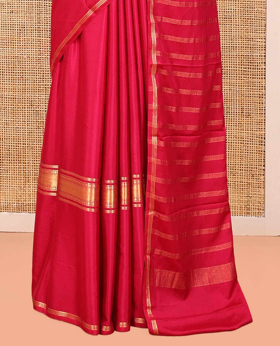 Dark Pink Semi-Mysore Silksaree, a Traditional Zari Border, a Matching Blouse