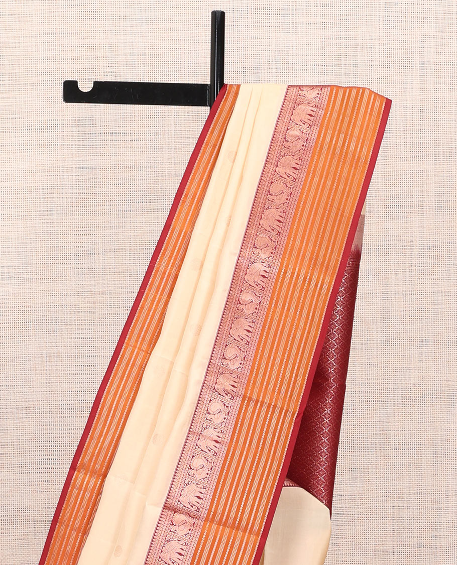 Cream-Maroon-Mustard Vasundhara Lite Silk Mix Saree