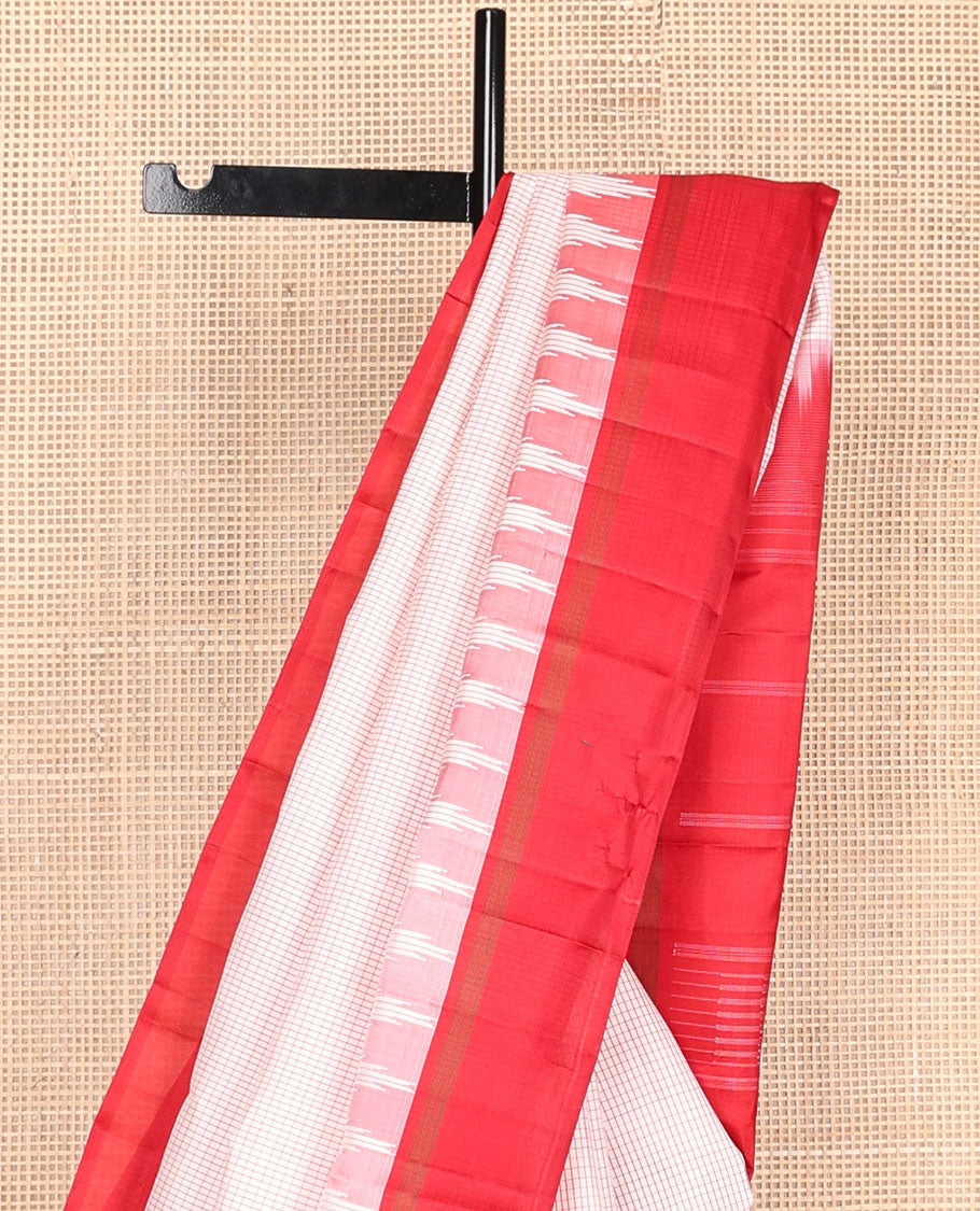 Pale pink striped Kanchipuram silk saree, contrast thazampoo rekku border & pallu of stripes & seppu rekku designs