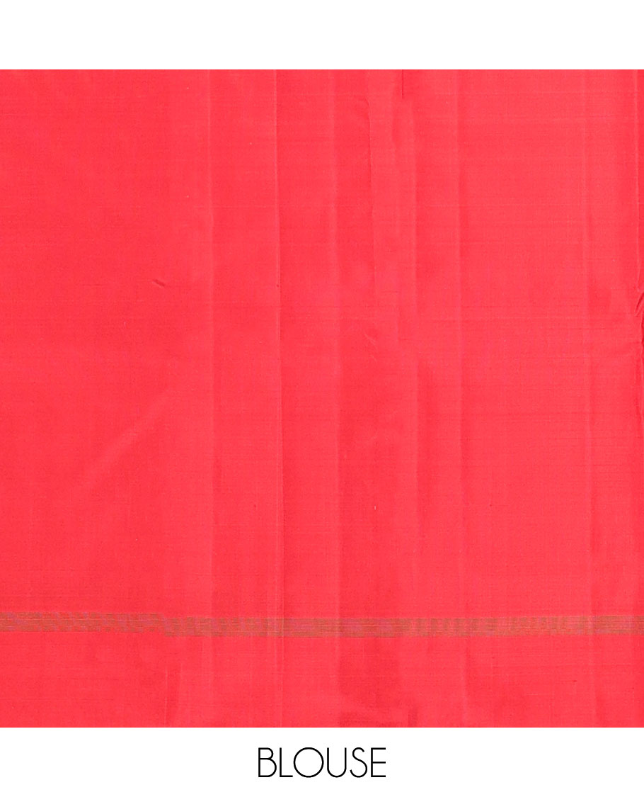Pale pink striped Kanchipuram silk saree, contrast thazampoo rekku border & pallu of stripes & seppu rekku designs