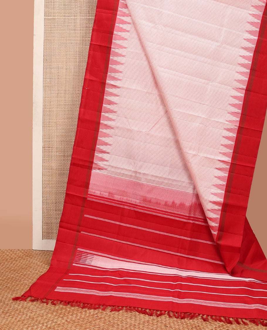 Pale pink striped Kanchipuram silk saree, contrast thazampoo rekku border & pallu of stripes & seppu rekku designs