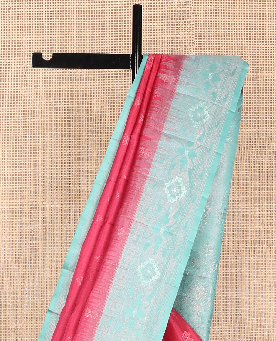 Red zari buttas soft silk saree, contrast paithani-style floral & muniya border & intricate floral design pallu