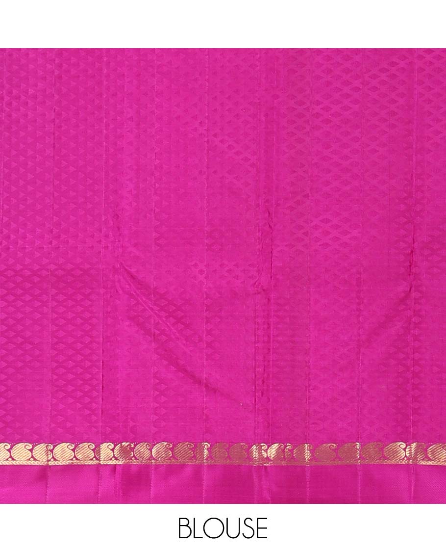 Light pink geometric design silk saree with contrast border of manga, kathir design & zari design pallu