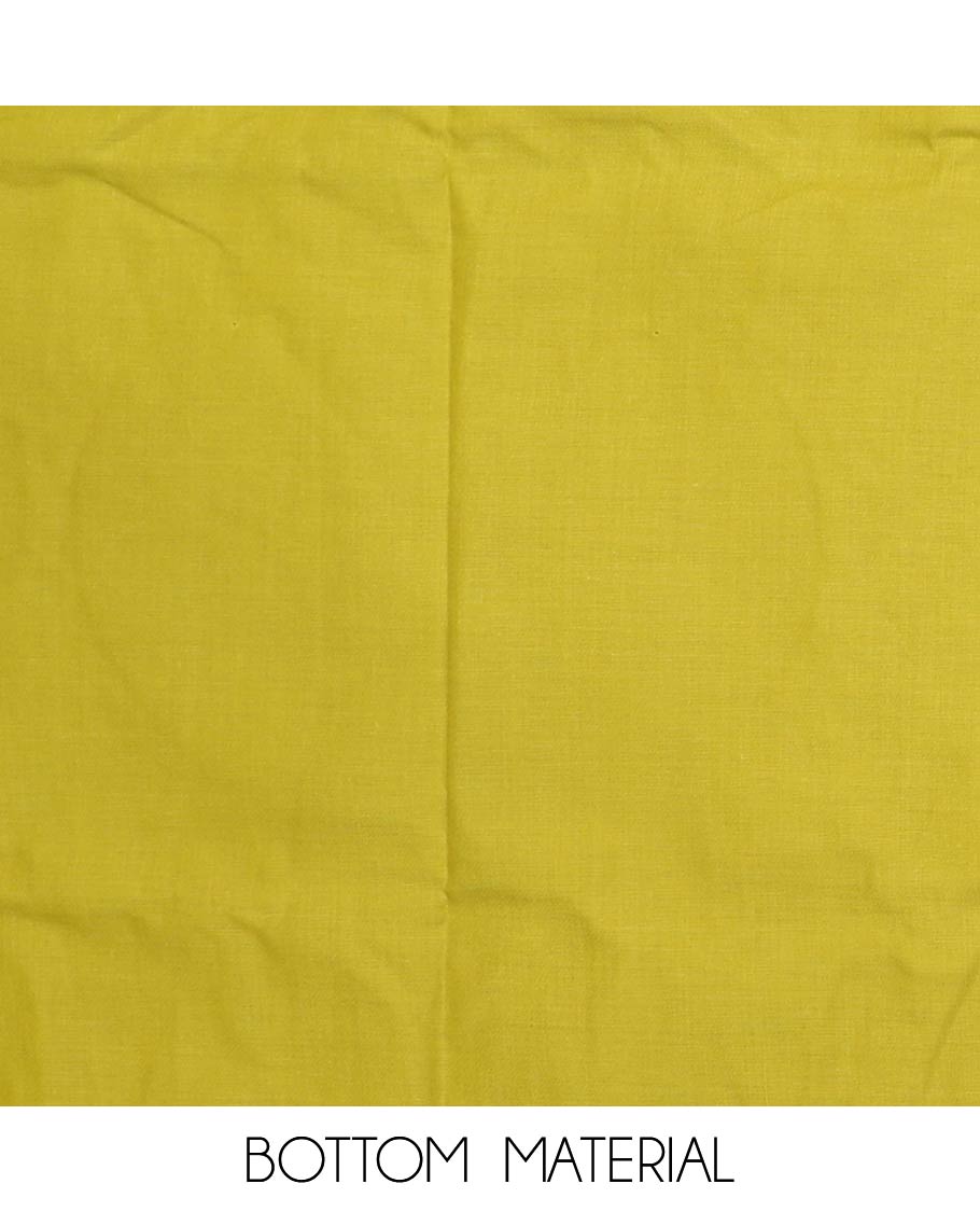 Green material churidar set, bandhani with neck embroidery cotton top, plain cotton bottom, and contrast sequins vine embroidered chanderi dupatta