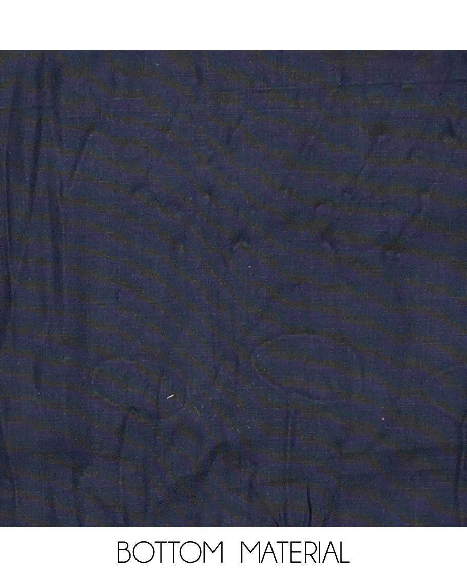 Blue material chudidar set, Ajrakh print with mirror work neck embroidered top, plain bottom, and plain lace border dupatta