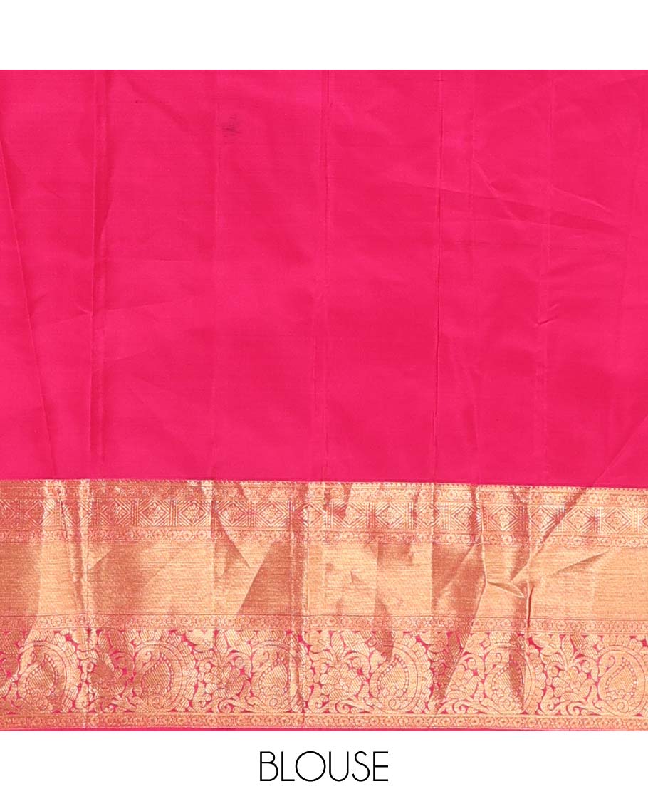 Orange zari buttas Vasundhara silk mix saree, contrast border of diamond and kodi floral paisley designs, and jaal pallu