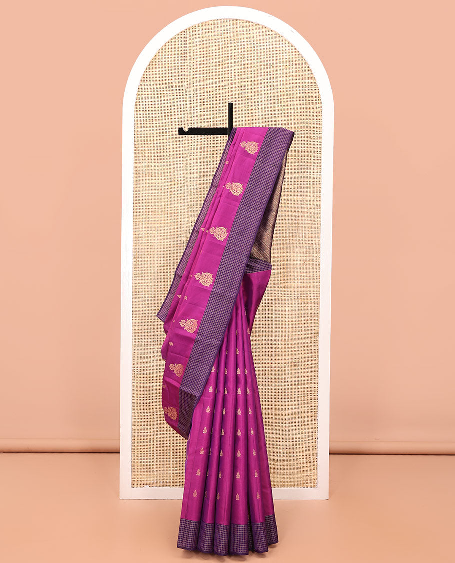 Pink Vasundhara Lite Silk Mix Saree, Finely Crafted with Zari Buttas All Over Its Body, Complemented by a Contrast Zari-Checked Border, Grand Jaal-Design Pallu, and Paired with a Contrast Blouse
