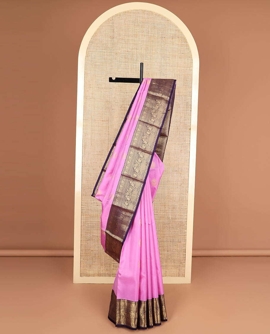 Light pink buttas silk saree with contrast intricate zari design border & floral design pallu
