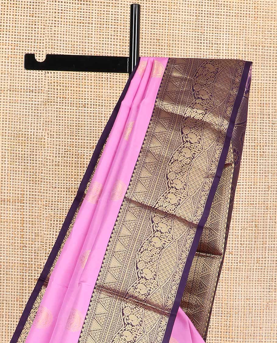 Light pink buttas silk saree with contrast intricate zari design border & floral design pallu