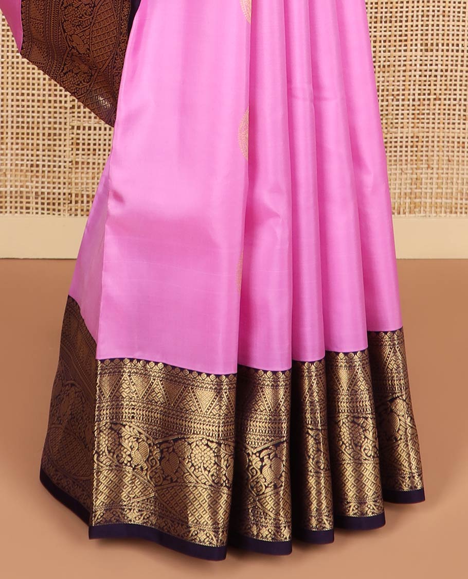 Light pink buttas silk saree with contrast intricate zari design border & floral design pallu
