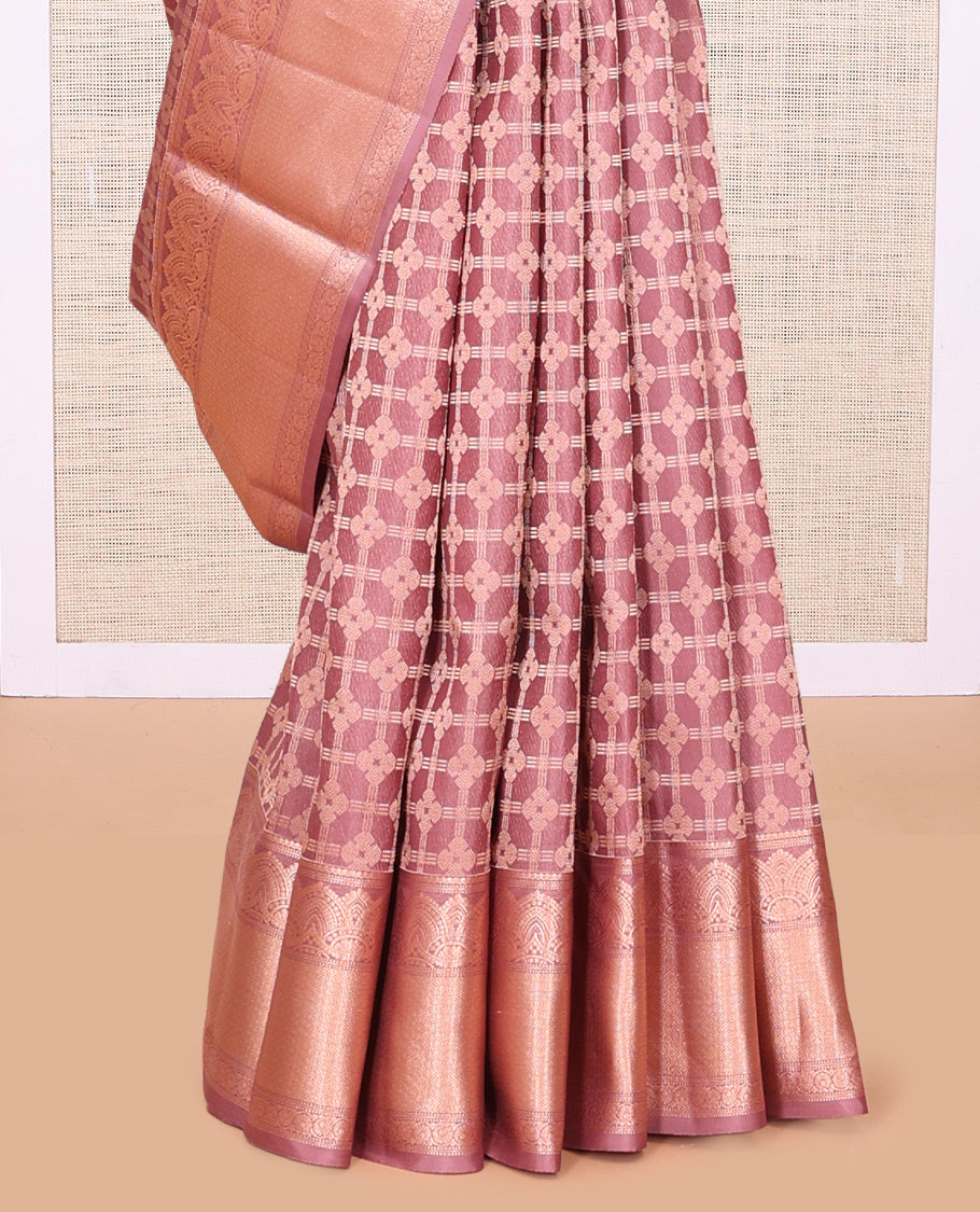 Rosewood Pink Jacquard Design Kanchipuram Wedding Silk Saree