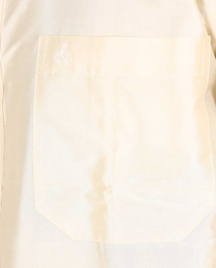 Butter cream plain design full-sleeve pure-silk shirt