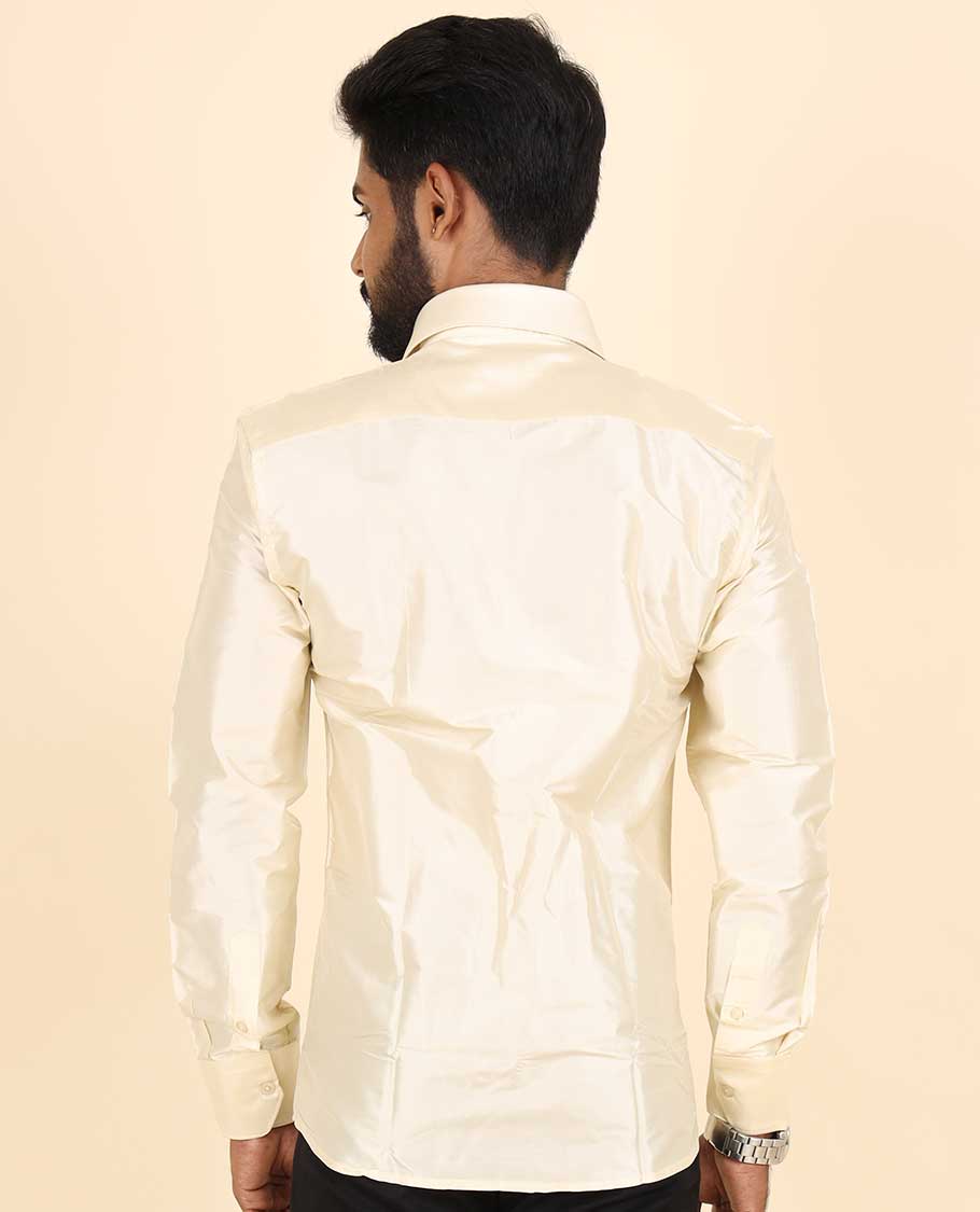 Butter cream plain design full-sleeve pure-silk shirt