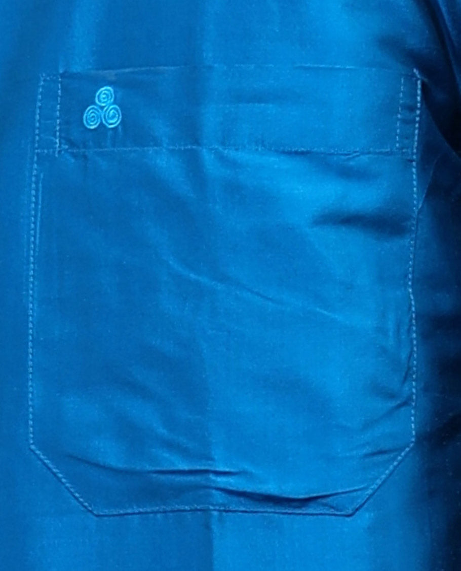 Light blue plain design full-sleeve pure-silk shirt