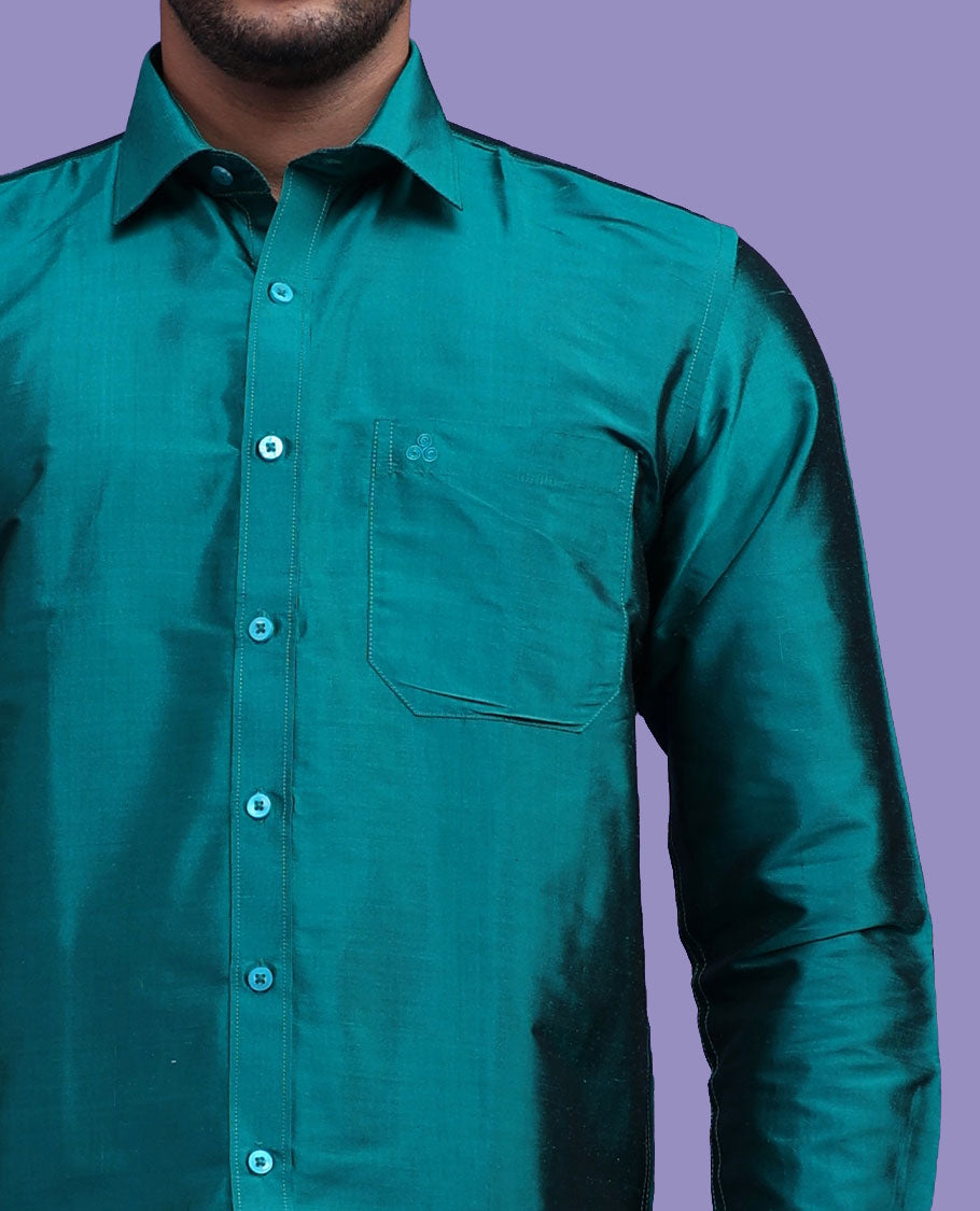 Dark green plain design full-sleeve pure-silk shirt