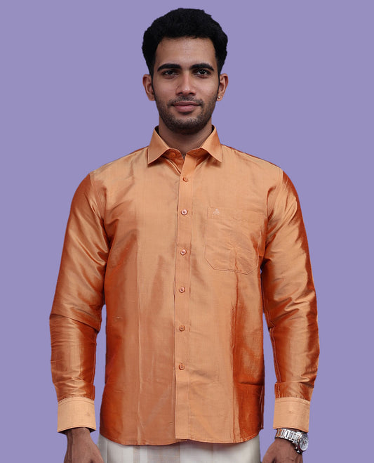 Pumpkin orange plain design full-sleeve pure-silk shirt
