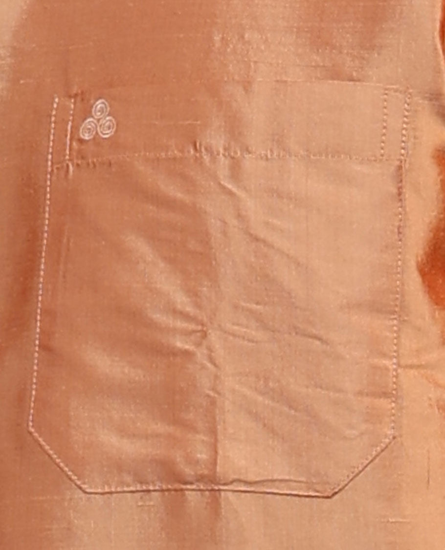 Pumpkin orange plain design full-sleeve pure-silk shirt