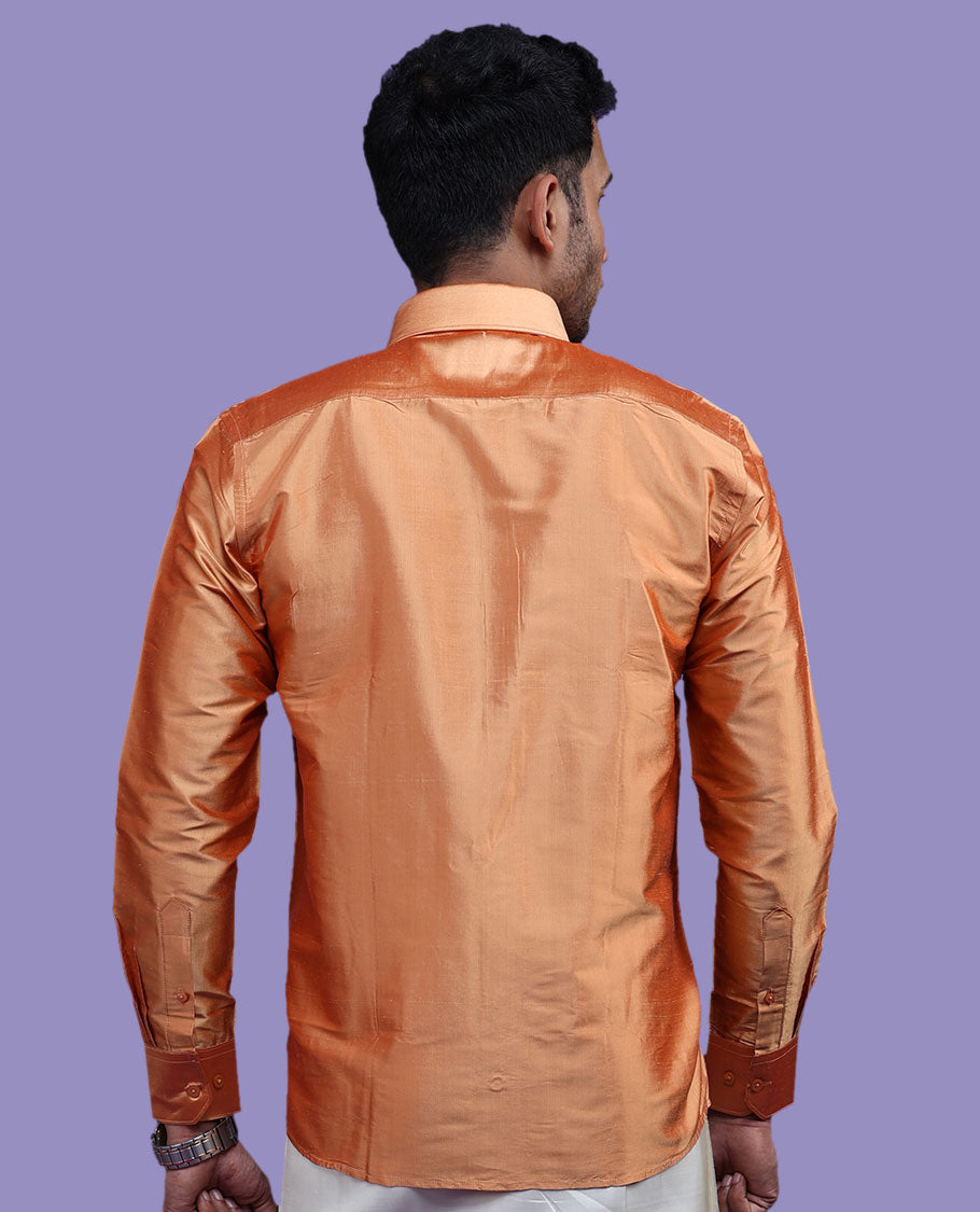 Pumpkin orange plain design full-sleeve pure-silk shirt