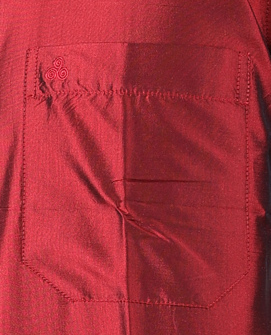 Red plain design half-sleeve pure-silk shirt