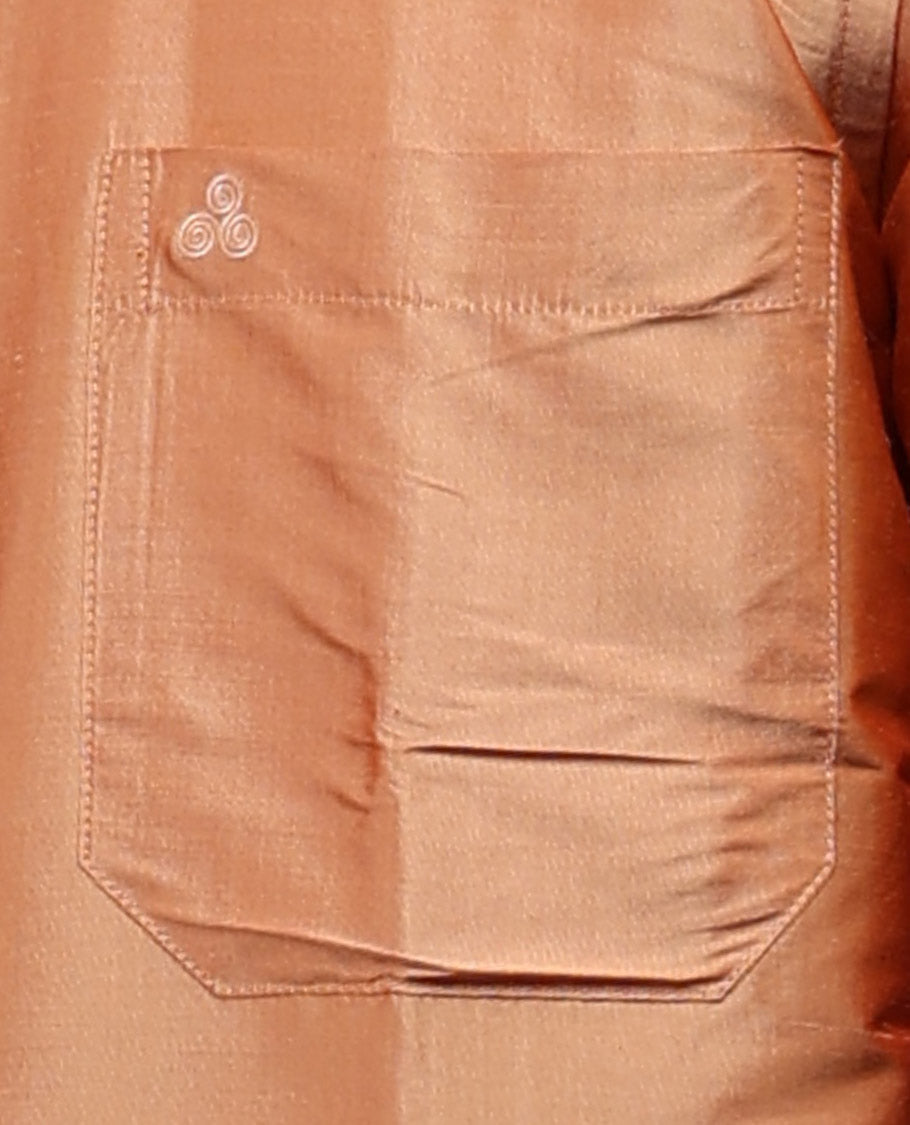Marigold orange plain design half-sleeve pure-silk shirt