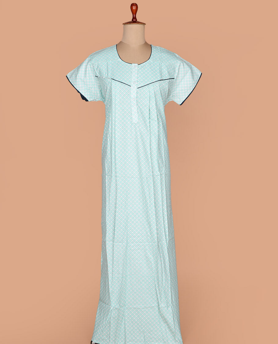 Blue geometric argyle printed with round neck half-sleeve cotton nighty
