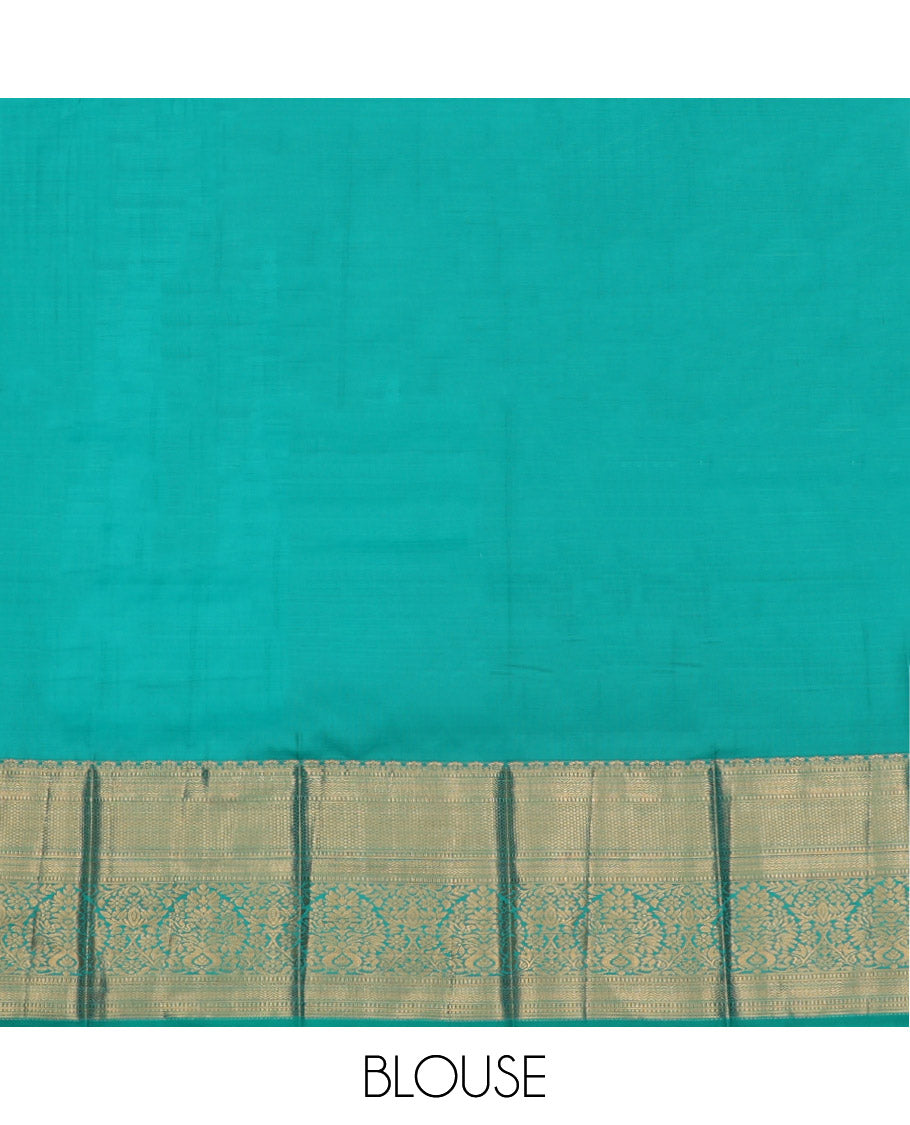 Orange Budget Silk Saree, Elevated with Zari Buttas and Checks, Complemented by a Contrast Traditional Zari Border, Grand Pallu, and a Contrast Blouse