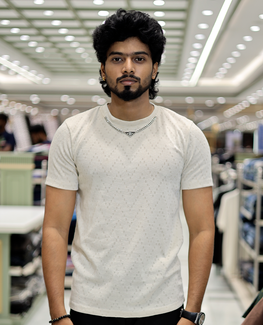 Ivory Chevron Cotton-Blended T-Shirt