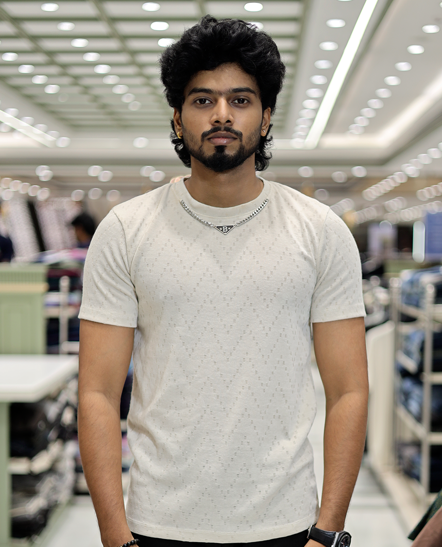 Ivory Chevron Cotton-Blended T-Shirt