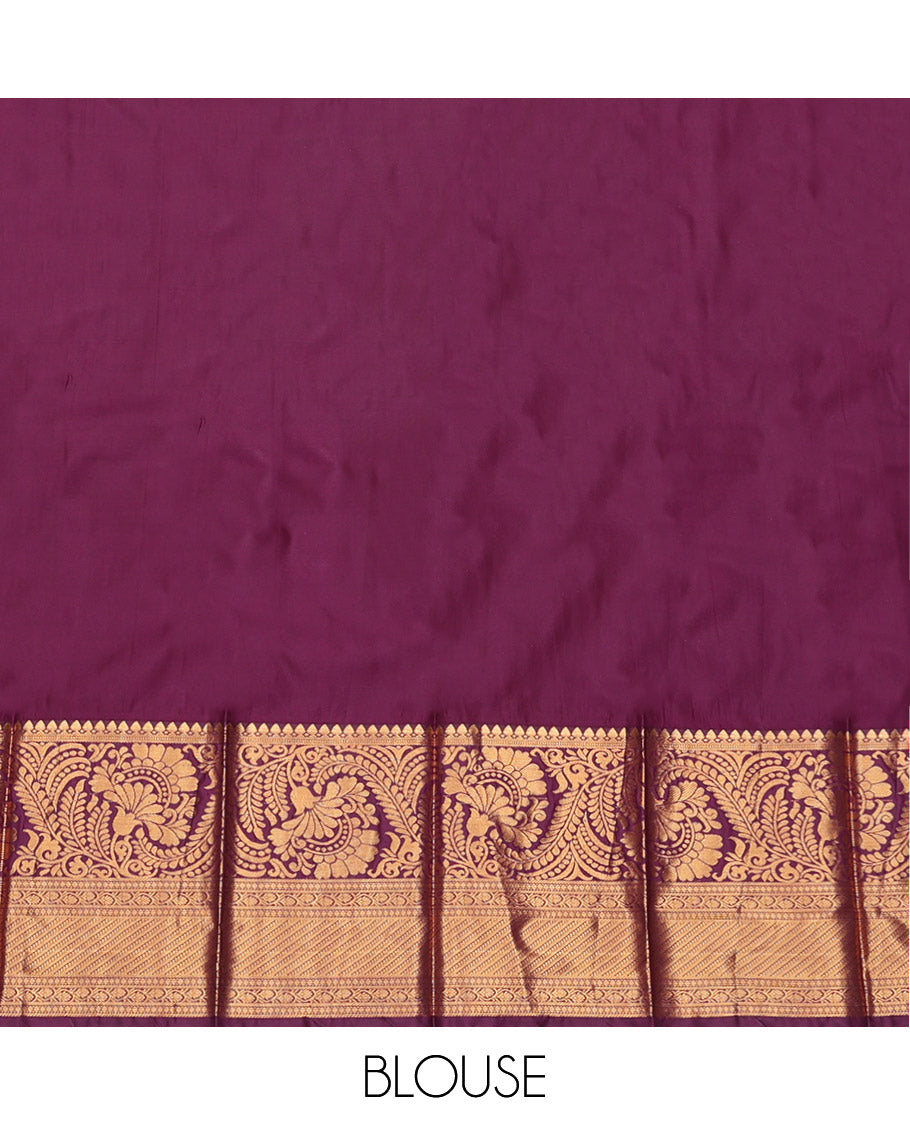 Yellow Budget Silk Saree, Sparsely Threaded with Jacquard Design, Complemented by a Contrast Traditional Zari Border, Grand Pallu, and a Contrast Blouse