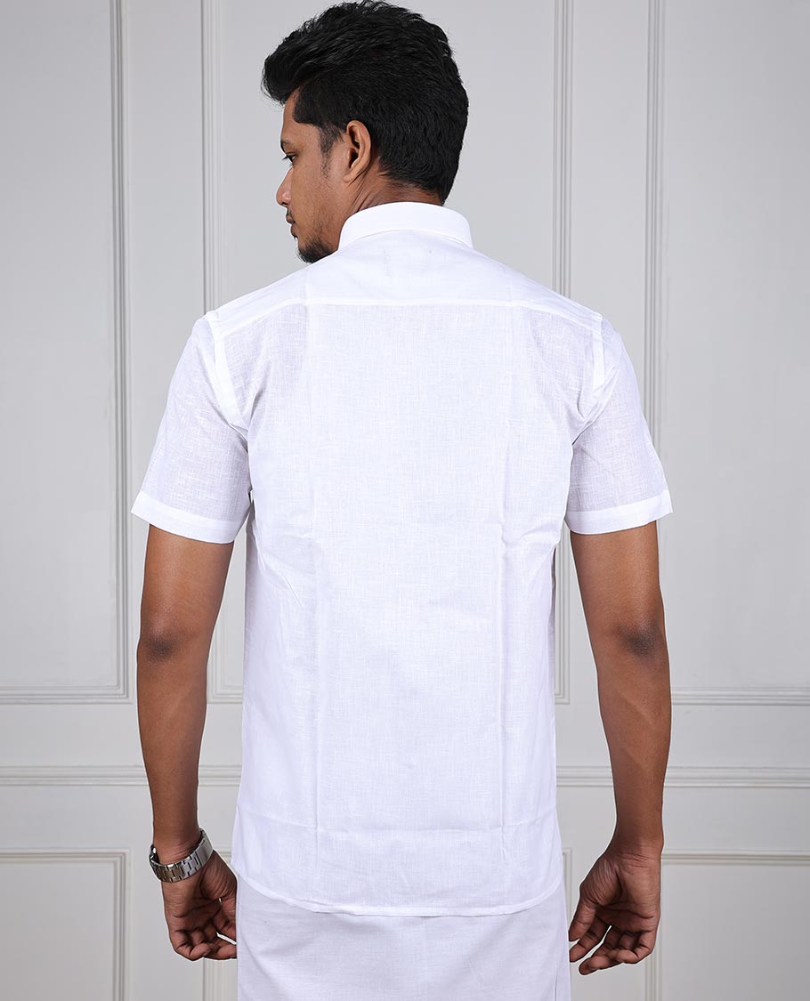 Minister White Minister Mono plain design short-sleeve & patch pocket regular fit cotton white shirt