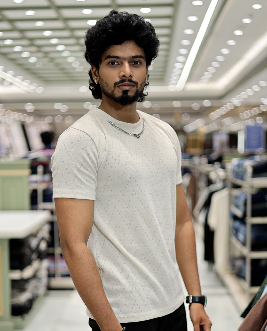 Ivory Chevron Cotton-Blended T-Shirt
