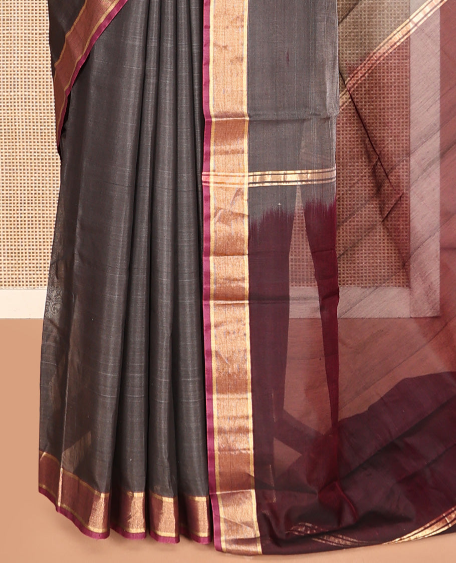 Grey Plain Silk Cotton Saree