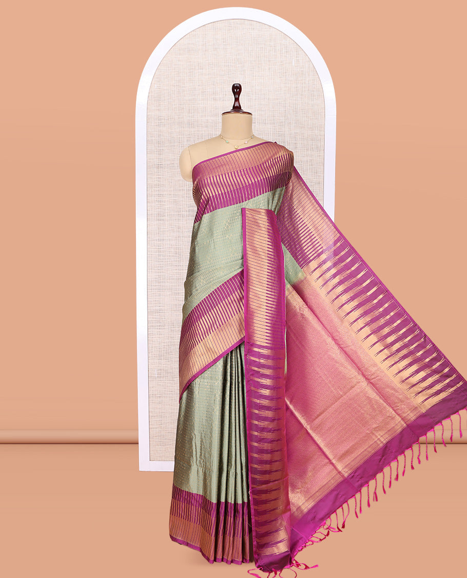 Grey Temple Design Budget Silk Saree