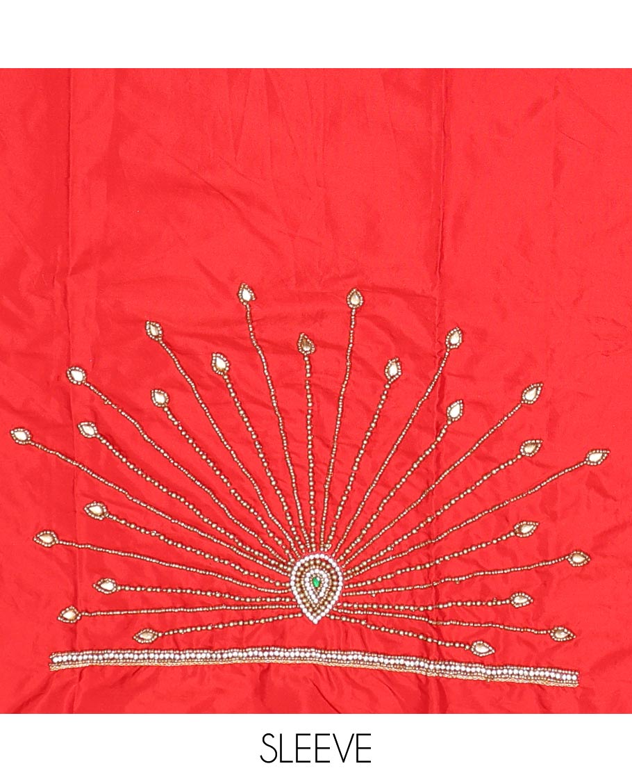 Red Striped aari embroidered material blouse