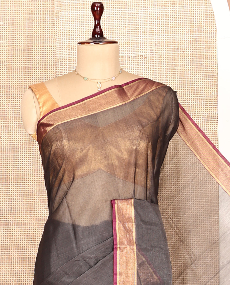 Grey Plain Silk Cotton Saree