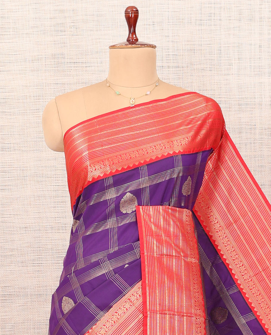 Purple-Red Checks Budget Silk Saree