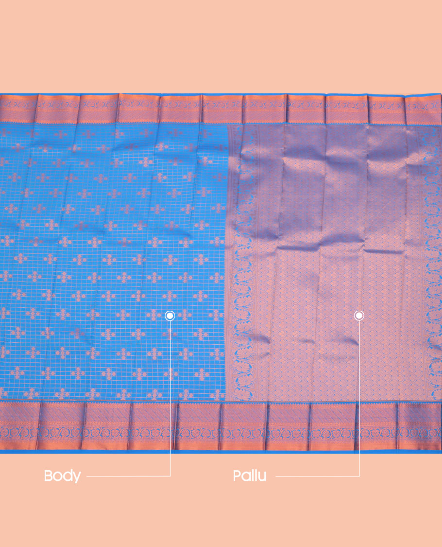 Blue Budget Silk Saree, Finely Crafted with Zari Buttas and Checks All Over Its Body, Highlighted by a Traditional Zari Design Border, Grand Pallu, and Paired with a Matching Blouse