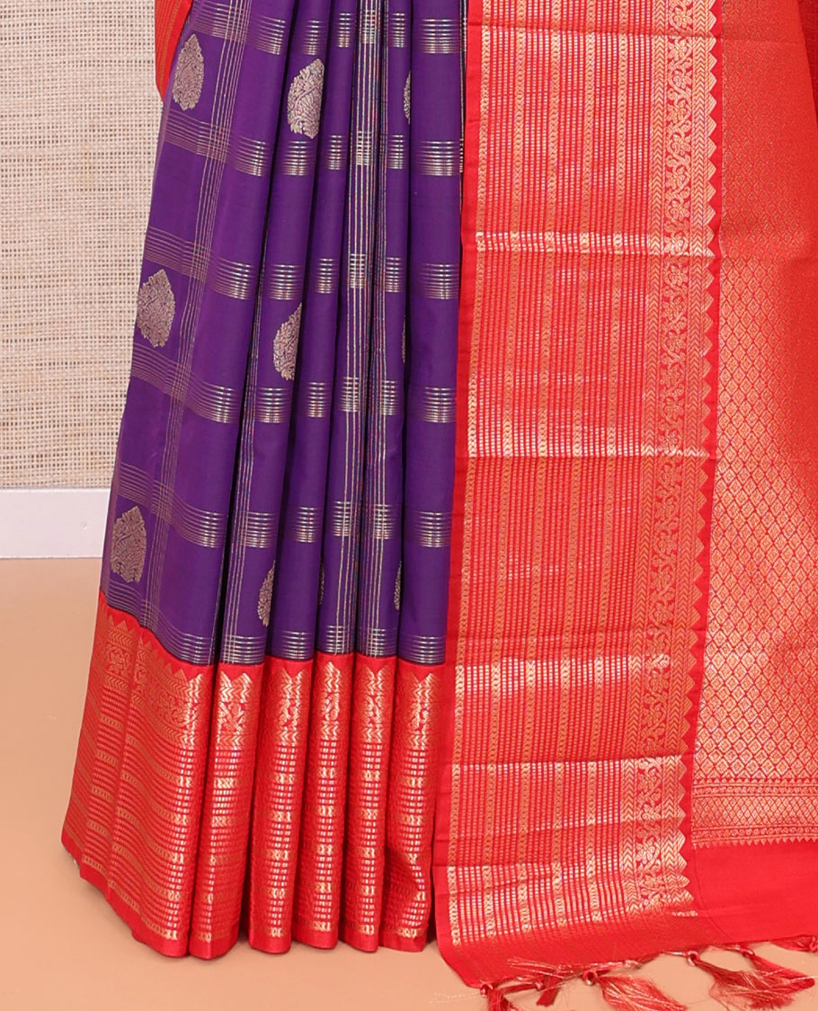 Purple-Red Checks Budget Silk Saree
