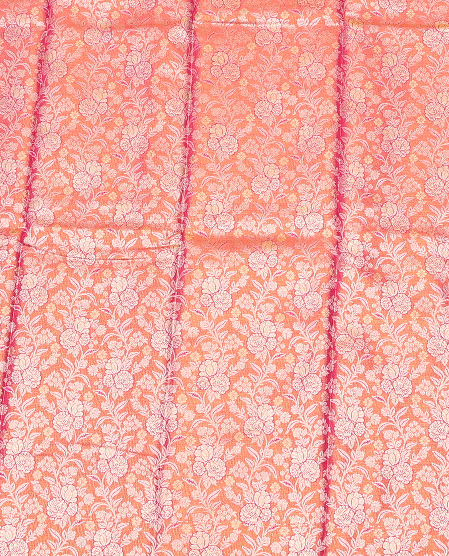 Pink-Orange Art Silk Half-Saree, Enthralled with Jacquard Design, Contrast Traditional Zari Border, and Paired with a Matching Blouse