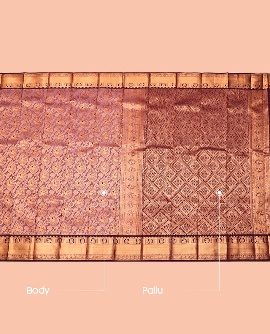 Wine Budget Silk Saree, Beautified with Jacquard, Complemented by Contrast Traditional Zari Border, Grand Pallu, and a Contrast Blouse