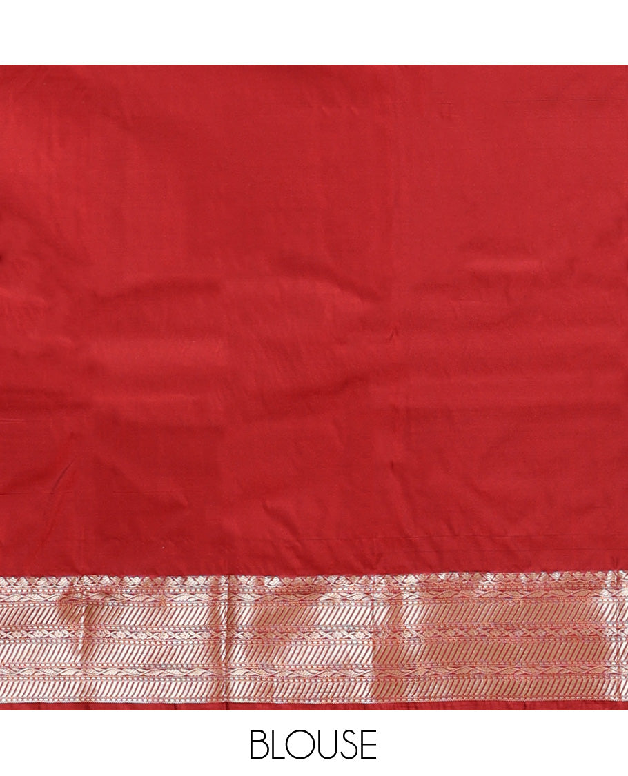 Brown Budget Silk Saree, Enthralled with Zari Stripes, Complemented by a Contrast Traditional Zari Border, Pallu of Jaal and Paisley Designs, and Contrast Blouse