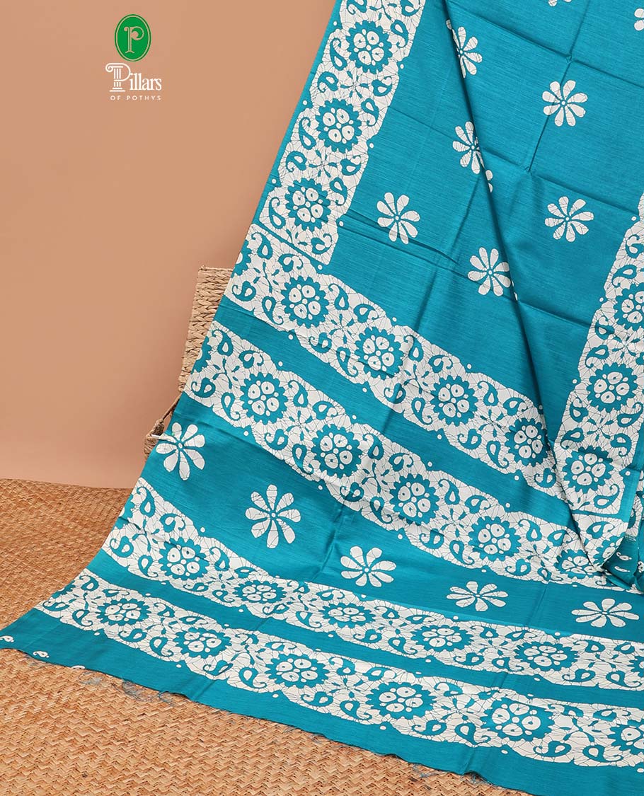 Sapphire green pathik print dola soft silk saree with smally carry design print blouse