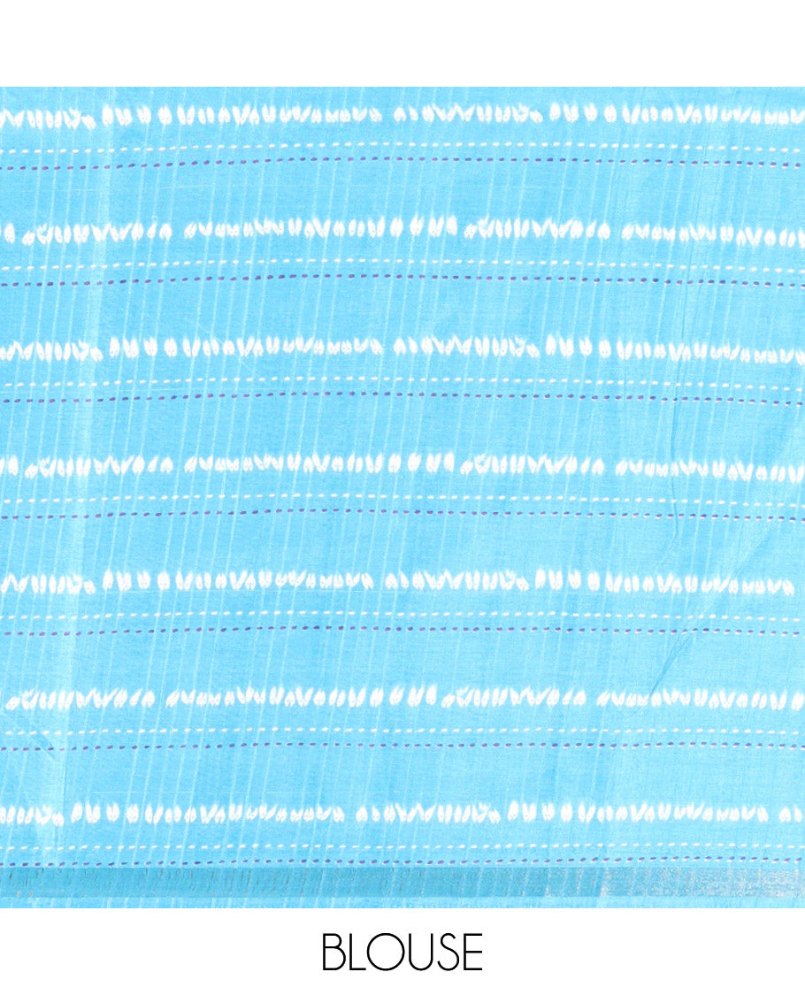 Purple Dola Tussar Saree Bedecked with Shibori-Style Leaf Motifs Printed All Over Its Body, Subtly Made Zari Piping Border of Kanta Work, Complemented by Contrast Pallu of Shibori-Style Leaf Print, and Paired with Contrast Blouse