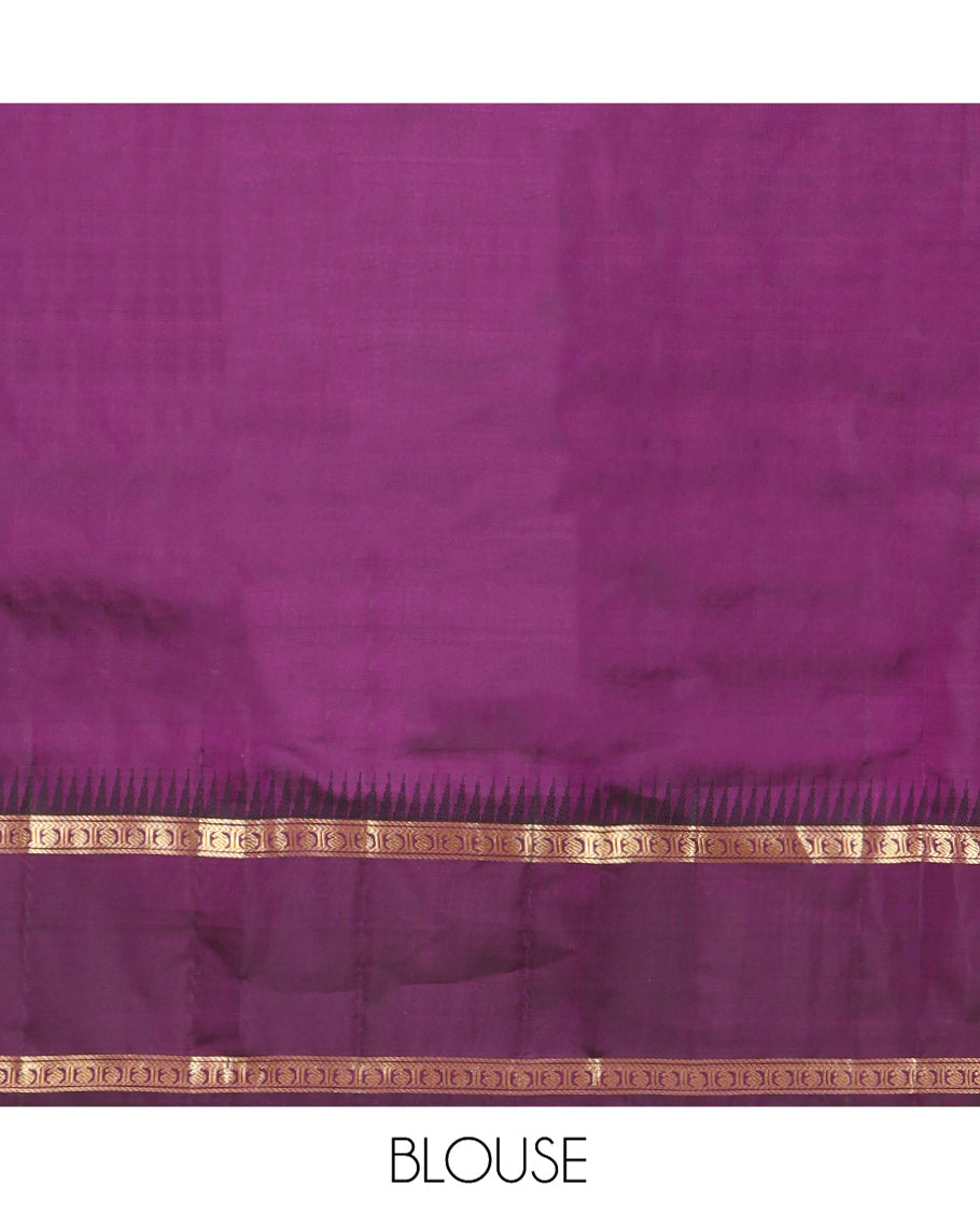 Blue Vasundhara Silk Saree, Delicately Woven with Zari Buttas All Over Its Body, Complemented by a Contrast Rettai Pettu Temple Border of Banaras, and Manga Designs, Grand Jaal Pallu, and Paired with a Contrast Blouse