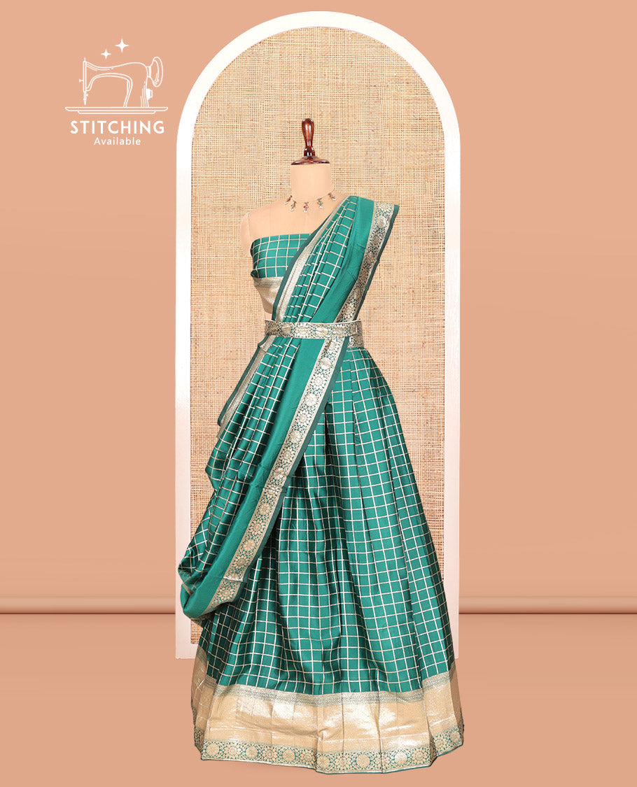 Bottle Green Semi-Silk Half-Saree