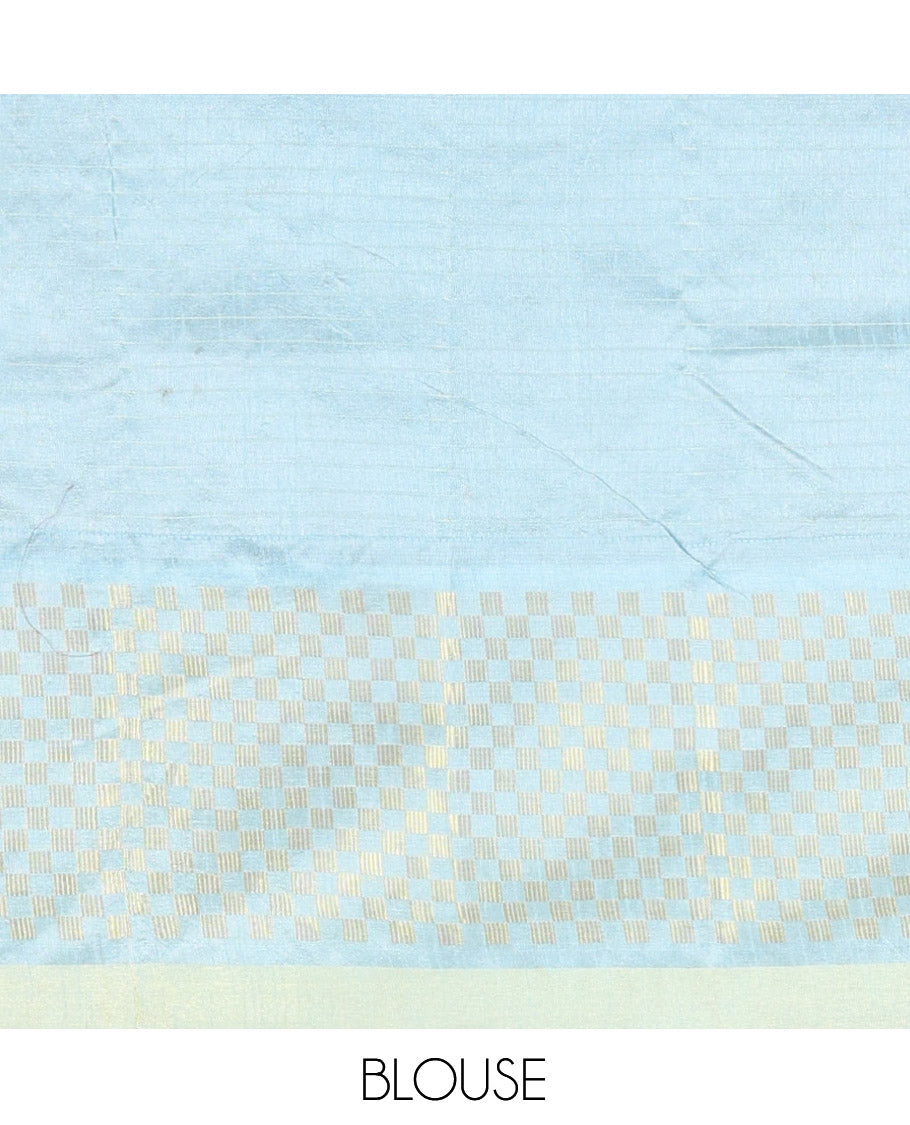 Violet Semi-Raw Silk Saree, Enriched with Butta Enclosed Checks, a Contrast Checked Border, Checked Pallu, a Contrast Blouse