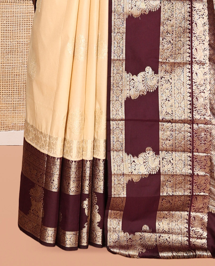 Off-White Zari Buttas Budget Silk Saree