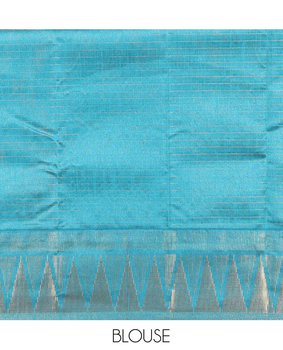 Rust Orange-Blue Semi-Raw Silk Saree