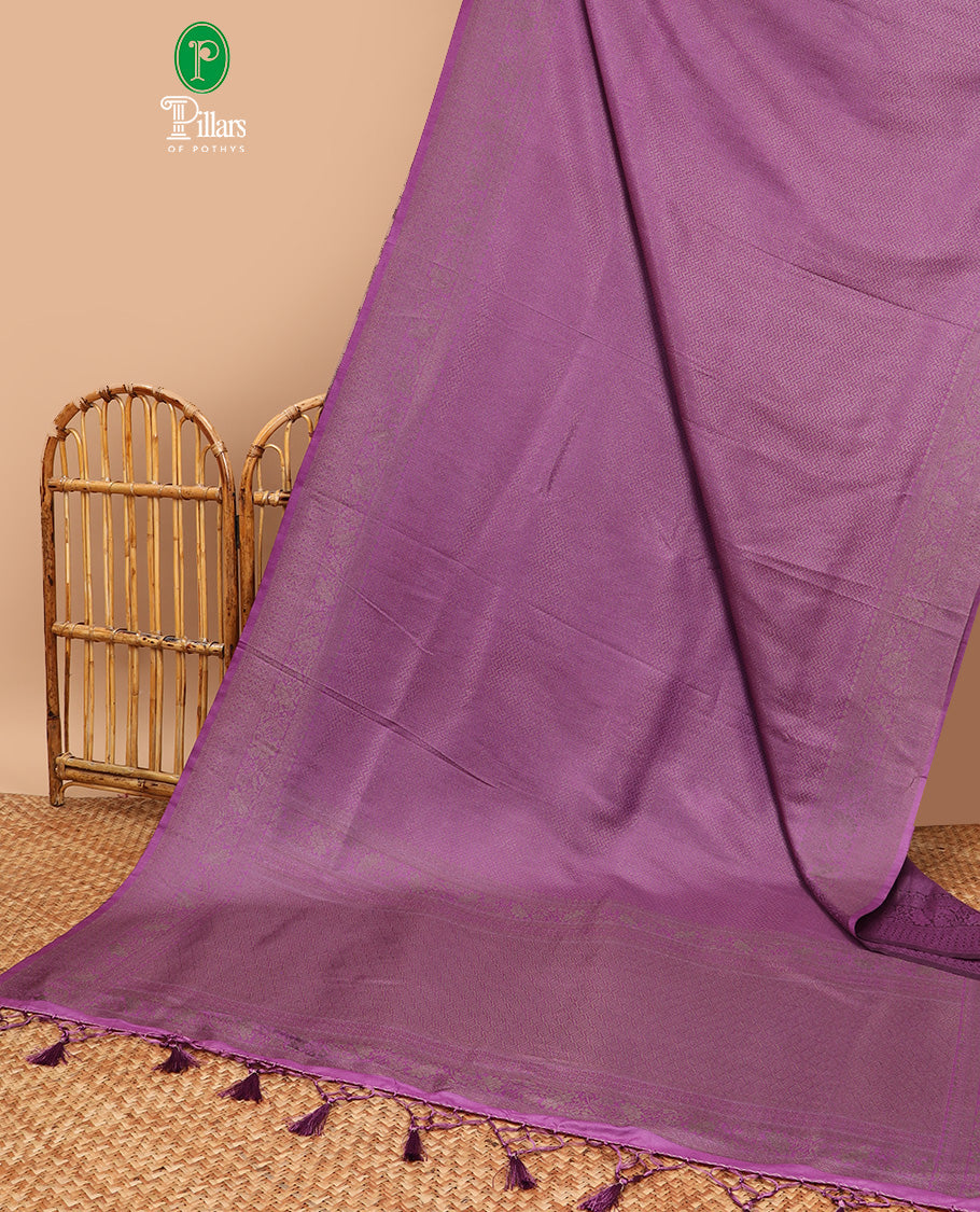 Lavender zig zag antique zari design softy silk saree with antique design border & rich pallu